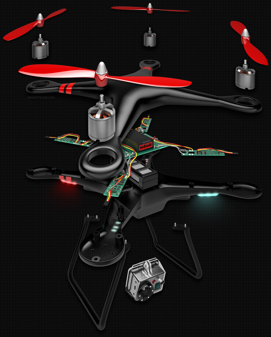 Quadcopter Drone Exploded Illustration