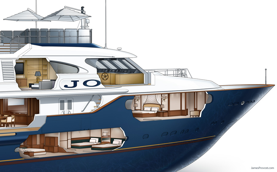 Luxury Yacht Cutaway | James Provost - Technical Illustrator